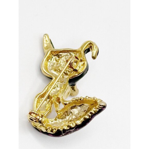 Vintage Purple Black Enamel Goldtone Rhinestone Fox Pin Brooch - Picture 2 of 2